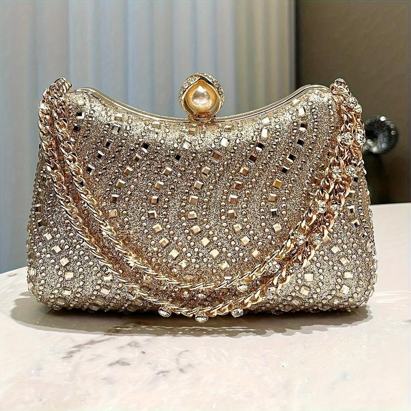 Luxurious Rhinestone Clutch Evening Bag For Women, Glittering Handheld Party Purse With Detachable ChainStrap, Elegant Accessory For Weddings BanquetsFormal Events, Versatile Shoulder Crossbody Handbag