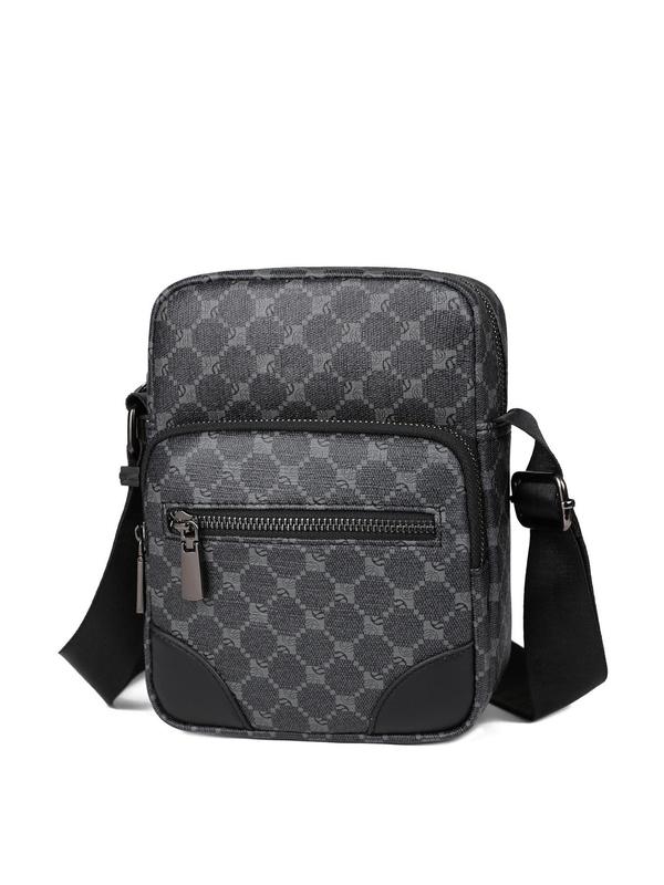 Men's Casual Geometric Pattern Zipper Crossbody Bag, Fashionable Shoulder Bag for Daily Used, Casual Trendy Versatile High-quality Daily Commuting Bag