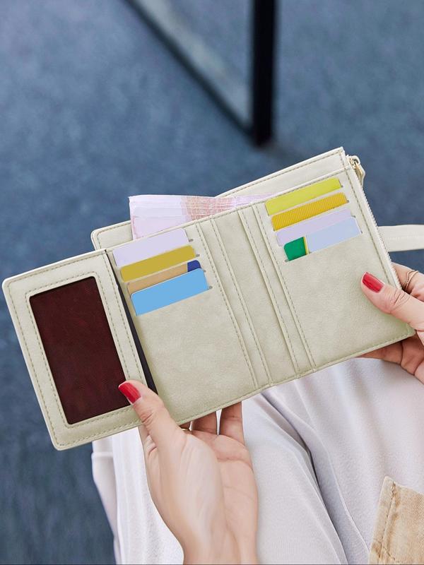 Women's Elegant Minimalist Plain Color Zipper Short Wallet, Casual Versatile Card Holder, Trendy All-match Trifold Wallet for Daily Use