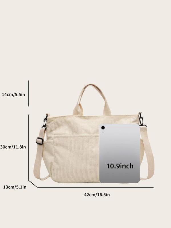 Women's Solid Color Corduroy Tote Bag, Large Capacity Shoulder Bag for Daily Used, Casual Trendy Versatile High-quality Daily Commuting Bag, Girl Fashionable Shopping Bag