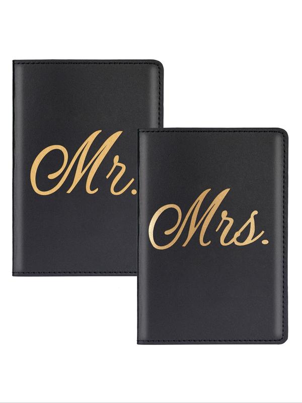 Letter Pattern Passport Holder Cover, 2pcs set Couple Passport Holder Cover, Mr. and Mrs. Travel Passport Wallet Gifts for Lovers, Suitable for Daily Use & Travel