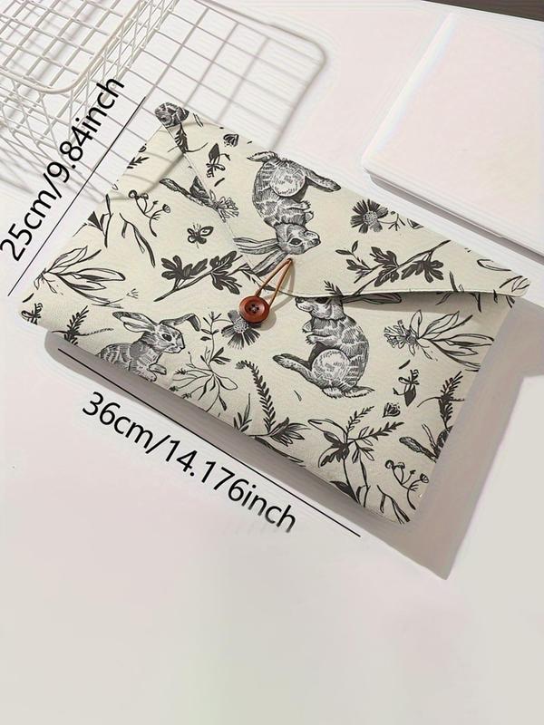 Rabbit & Plants Pattern Laptop Bag, Soft Laptop Storage Case, Tablet Storage Bag, Laptop Bag for Women & Men