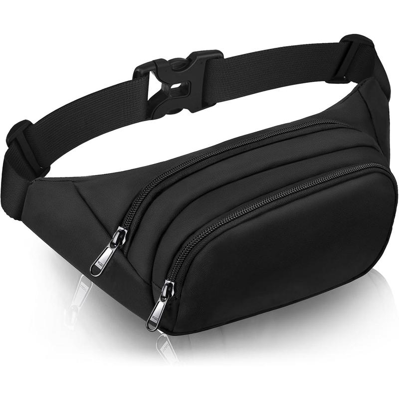 Large Fanny Pack for Women Men  Waist bag with 3-Zipper Pockets, Gifts for Enjoy Sports Traveling Workout Casual Hands-Free crossbody bags Fits MAX 7.9'' iPad & 6.6'' Phone Black