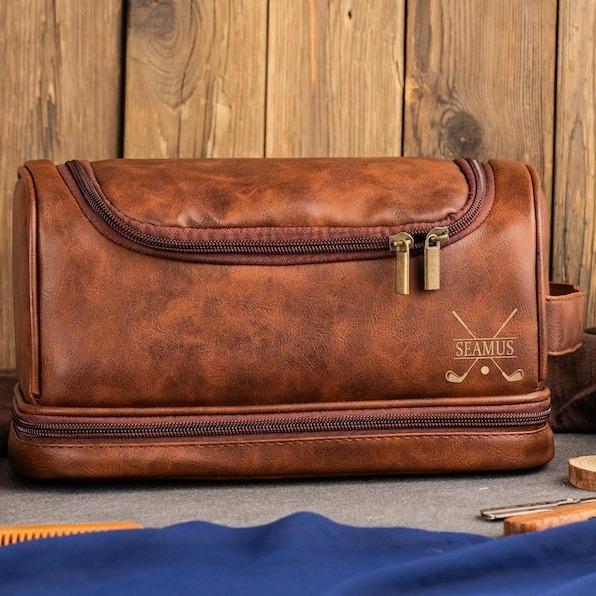 Personalized Men's Leather Toiletry Bag, Groomsmen Gifts, Groomsman Dopp Kit Gift, Anniversary Gift for Him, Unique Christmas Gift for Men