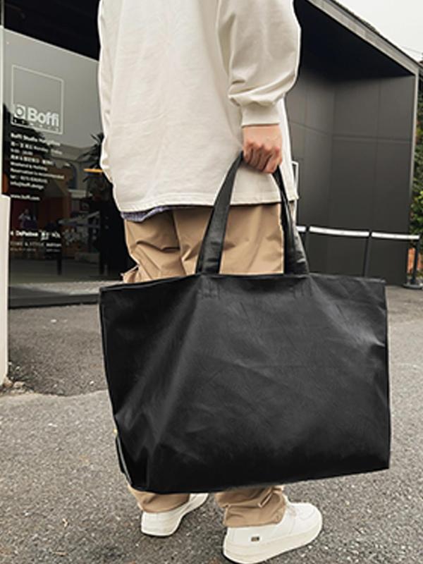 Men's Casual Solid Color Tote Bag, Large Capacity Shoulder Bag for Travel & School, Simple All-match Bag for Daily Life