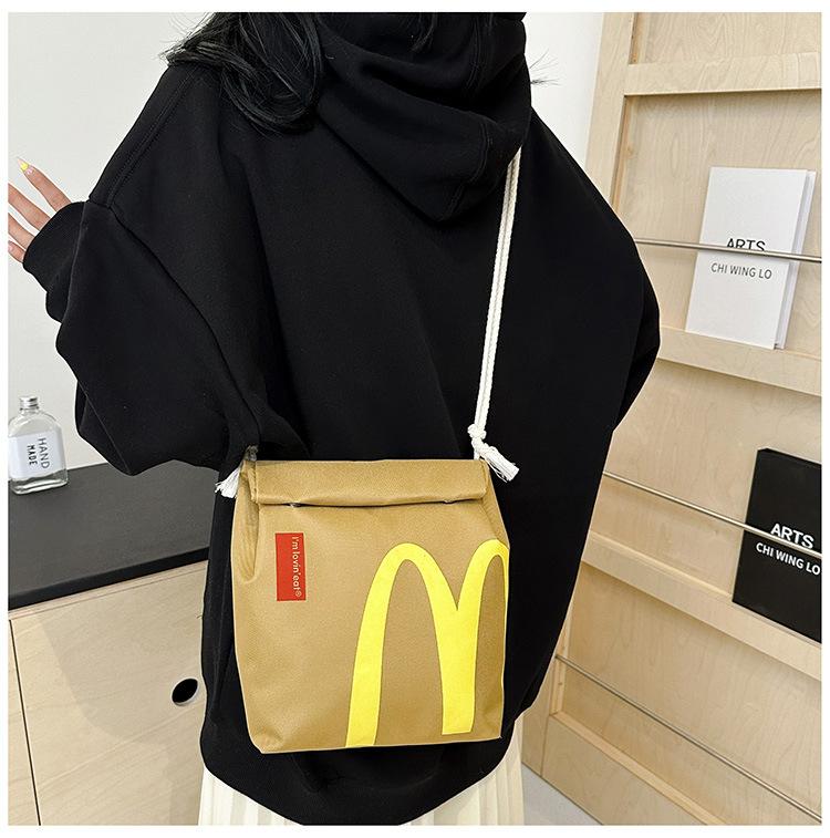 Tiktok Hot Funny Mcdonald'S Backpack Printed Bento Box Water Bucket Bag Personalized Student Backpack, Casual Drawstring Pocket, Shoulder Bag