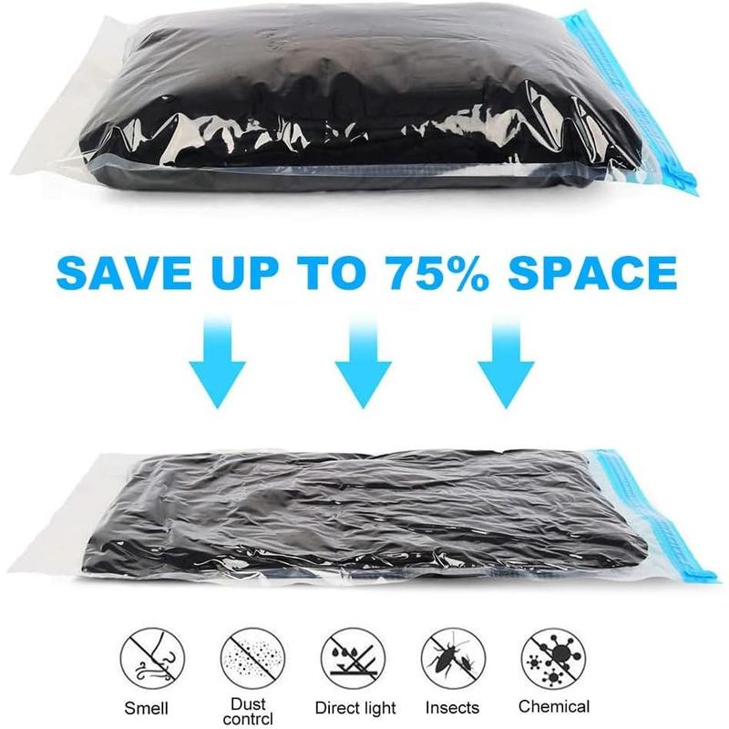 Compression Bags for Travel - Travel Essentials - 12 Pack Space Saver Bags - No Vacuum or Pump Needed - Vacuum Storage Bags for Travel Accessorie - Travel and Home Packing Organizers (transparent)