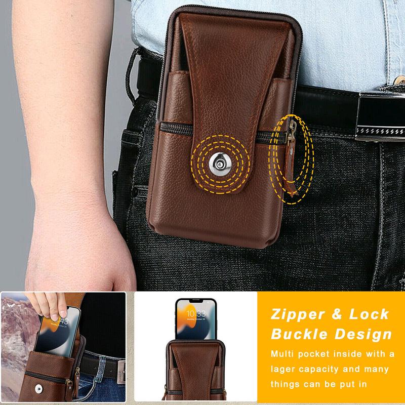 2PCS Set Multifunction PU Leather PouchWallet Case Cover,Cell Phone WalstBelt Holster Loop Pack Bag For Men