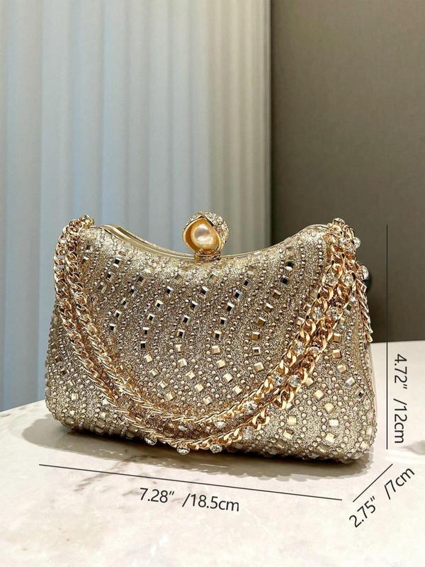 Women's Elegant Rhinestone Decorated Evening Bag, Exquisite Chain Strap Clutch Bag, Trendy Handbag for Party Decoration