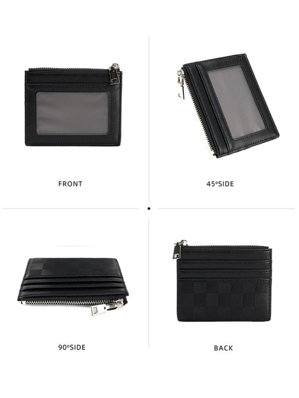 Men's Casual Plain Zipper Card Holder with Card Mirror, Travel Portable Card Holder, Card Holder for Men