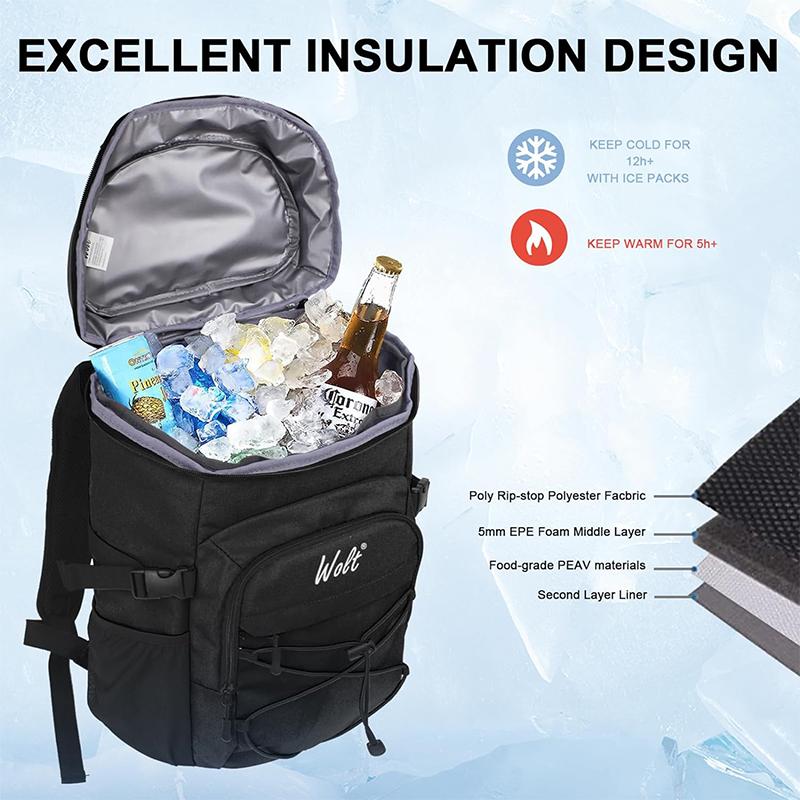 WOLT | 24-Can Insulated Cooler Backpack,Lightweight & Waterproof with Bottle Opener,Large Capacity for Hiking,Camping,Beach,and Travel,Ice Chest Bag