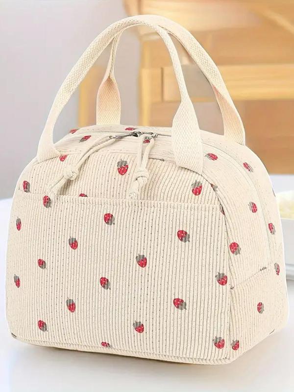 2024 New Style Strawberry Pattern Lunch Bag, Large Capacity Insulated Lunch Bag for Daily Commute, Portable Handbag for Work, School, Picnic, Camping, Travel