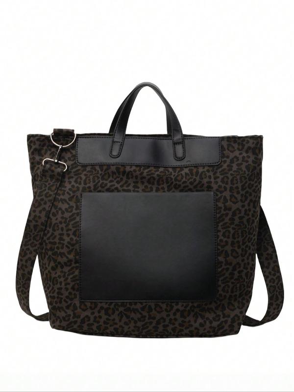 Women's Fashion Leopard Print Tote Bag, Casual Versatile Zipper Shoulder Bag for Daily Used, Trendy All-match Bag for Commuters and Students