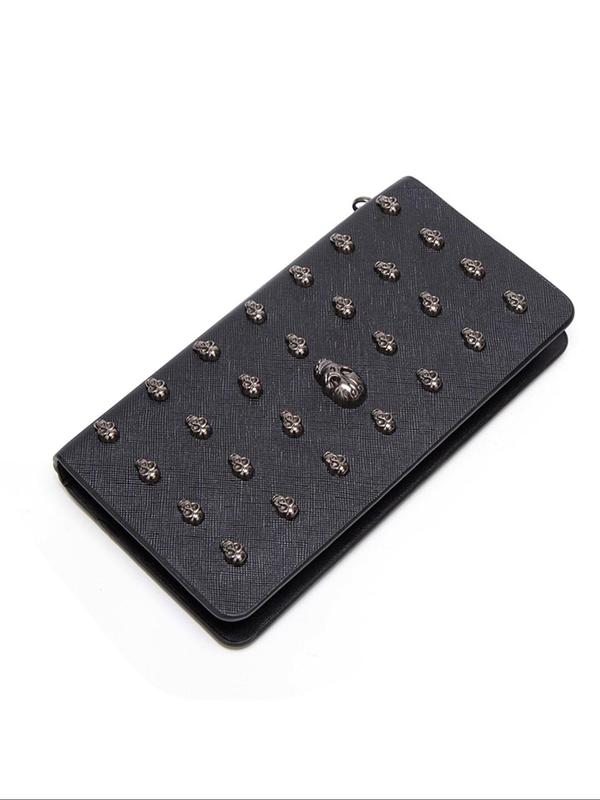 Women's Fashionable Skull Design Long Wallet, Casual Pu Leather Zipper Wallet with Security Pocket & Lanyard for Daily Used, Trendy Versatile High-quality Daily Wallet for Women