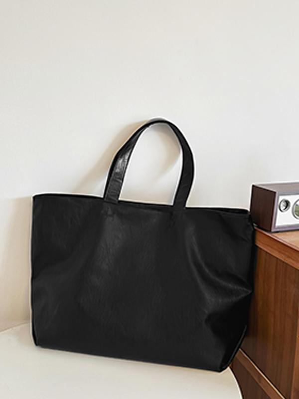 Men's Casual Solid Color Tote Bag, Large Capacity Shoulder Bag for Travel & School, Simple All-match Bag for Daily Life