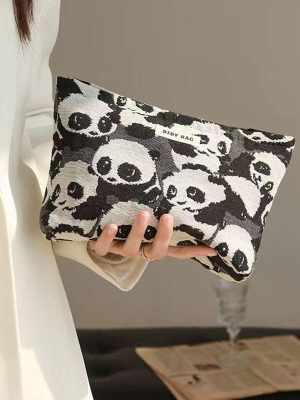 Cute Bear Pattern Makeup Bag, Large Capacity Cosmetic Storage Bag, Zipper Patched Design Makeup Organizer Pouch, Versatile Storage Bag for Travel & Daily Use