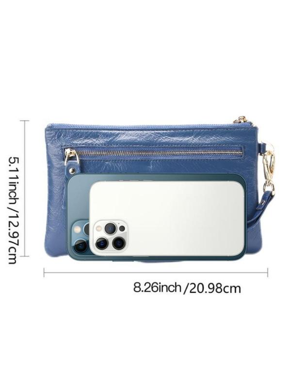 Women's Genuine Leather Wallet, Solid Color Zipper Long Wallet, Fashionable Wristlet Clutch, Casual Trendy Versatile Daily Commuting Bag, Girl Fashionable Bag