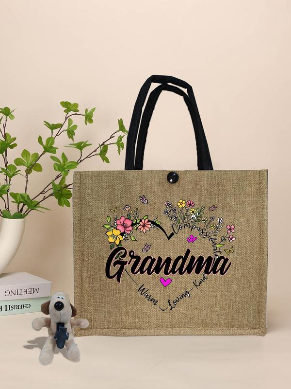 Floral & Letter Pattern Grandma Tote Bag with Long Wallet, Fashionable Shopping Bag Set, Casual Trendy Versatile High-quality Daily Commuting Bag Set