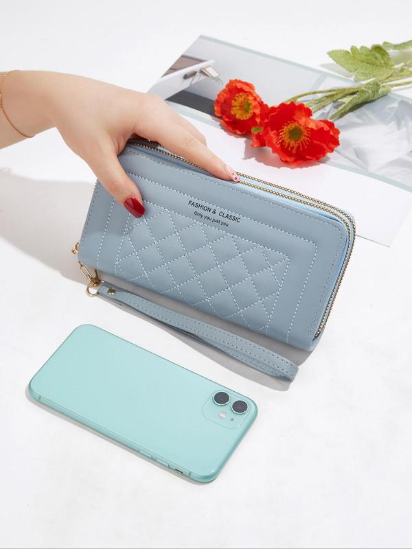 Trends Women's Fashion Quilted Design Long Wallets for Women with Phone Pocket, Elegant Solid Color Matching Wristlet Bag, Multifunctional Zipper Bag for Daily Used