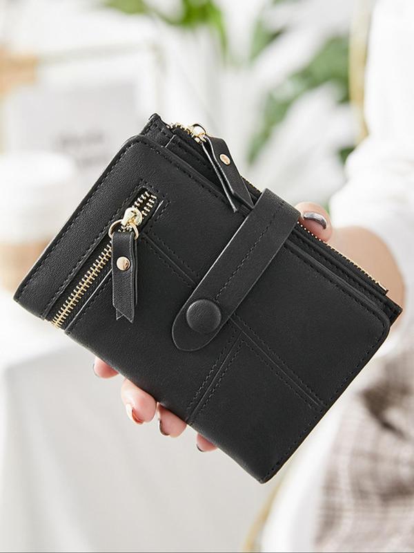 Women's Elegant Minimalist Plain Color Zipper Short Wallet, Casual Versatile Card Holder, Trendy All-match Trifold Wallet for Daily Use