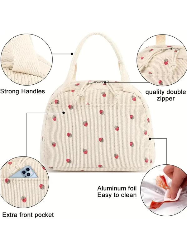 2024 New Style Strawberry Pattern Lunch Bag, Large Capacity Insulated Lunch Bag for Daily Commute, Portable Handbag for Work, School, Picnic, Camping, Travel