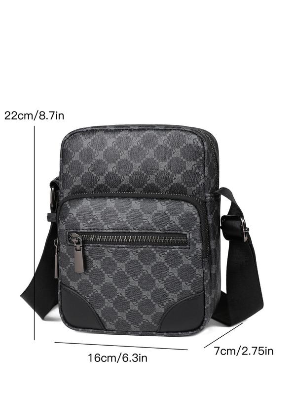 Men's Casual Geometric Pattern Zipper Crossbody Bag, Fashionable Shoulder Bag for Daily Used, Casual Trendy Versatile High-quality Daily Commuting Bag