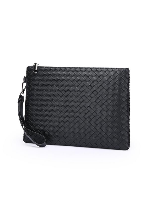 Men's Minimalist Casual Plain Clutch, Business Style Portable Braid Design Wristlet Bag For Work & Daily Used