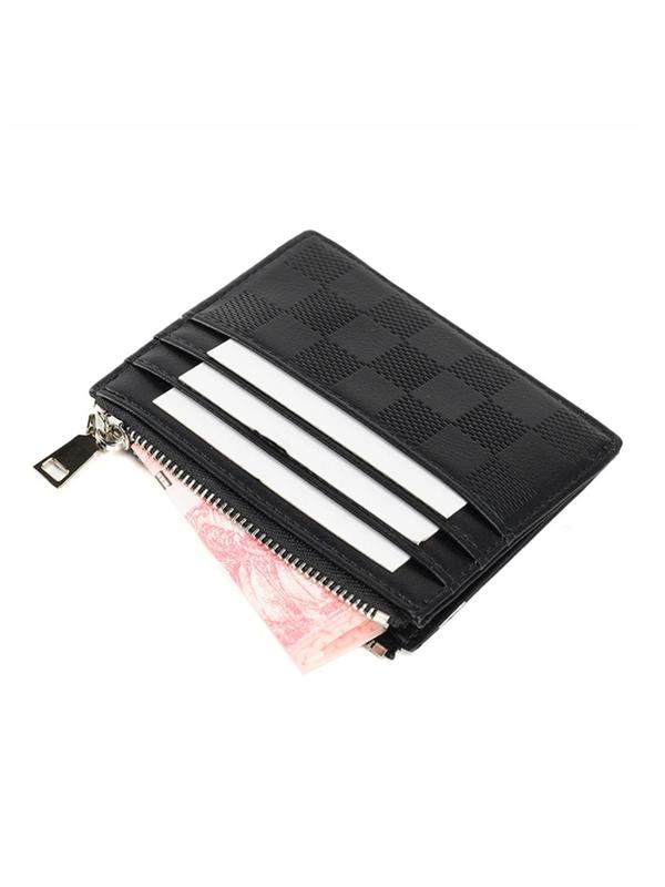 Men's Casual Plain Zipper Card Holder with Card Mirror, Travel Portable Card Holder, Card Holder for Men