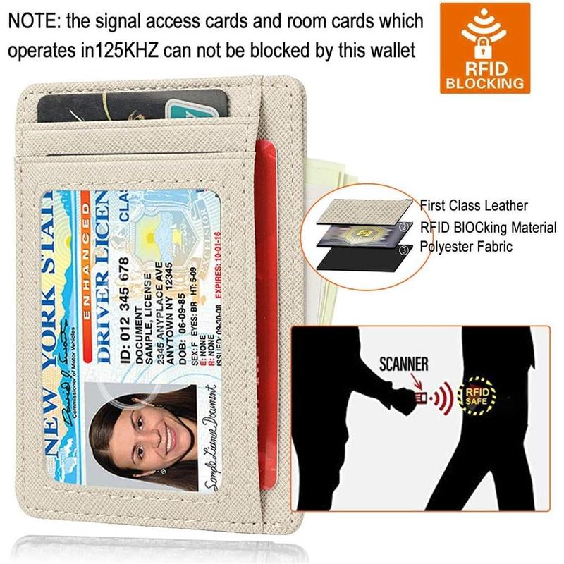 Slim RFID Blocking Card Holder Minimalist Leather Front Pocket Wallet for Women