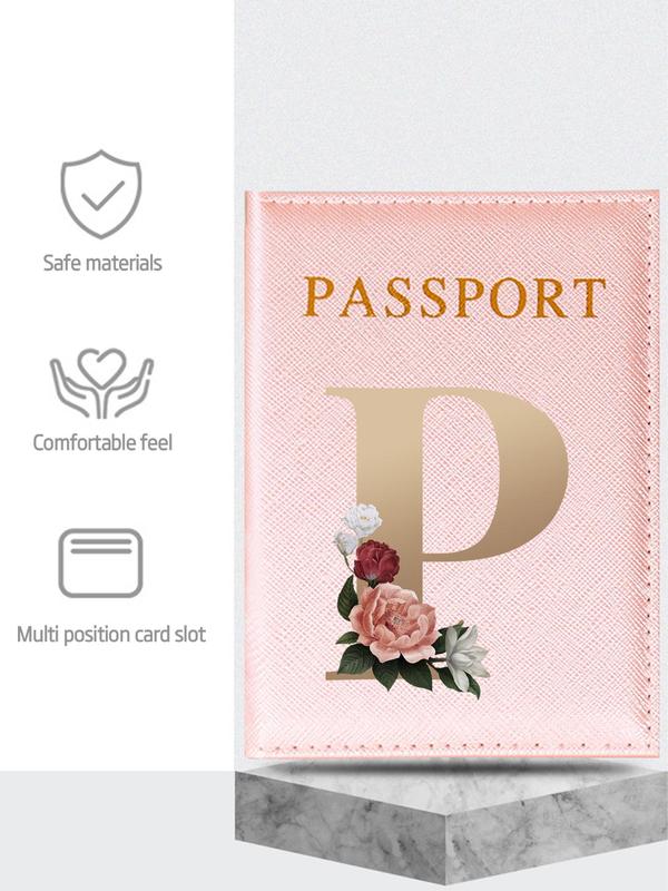 Floral & Letter Pattern Passport Holder, Lightweight Travel Passport Flight Ticket Case, Unisex Id & Card Protector Cover for Holidays and Everyday Use