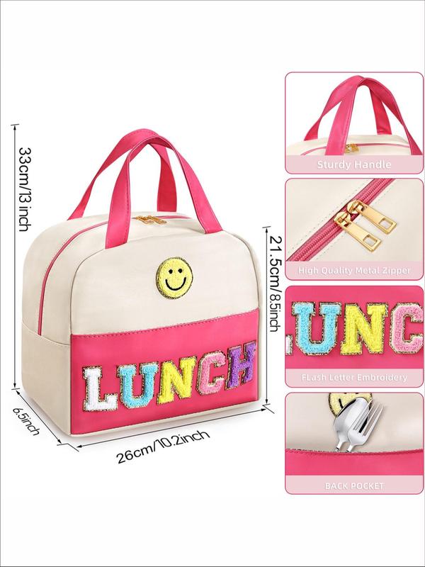 Flash Letter Embroidery Lunch Bag, Waterproof Lunch Bag for School, Office, Work, Picnic, Travel, Casual Trendy Versatile Bag for Women & Men, Fall Outfits, Fall Freshness