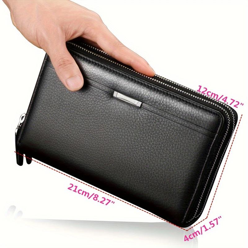 Men's Long PU Leather Clutch, Large Capacity Business Double Zipper Card Holder Cell Phone Tote, Convenient for Daily Use