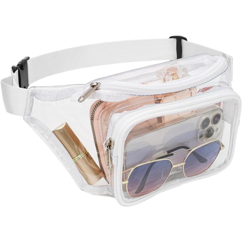 Clear Fanny Pack Waterproof Cute Waist Bag Stadium Approved Clear Purse Transparent Adjustable Belt Bag for Women Men, Travel, Beach, Events, Concerts Bag, White