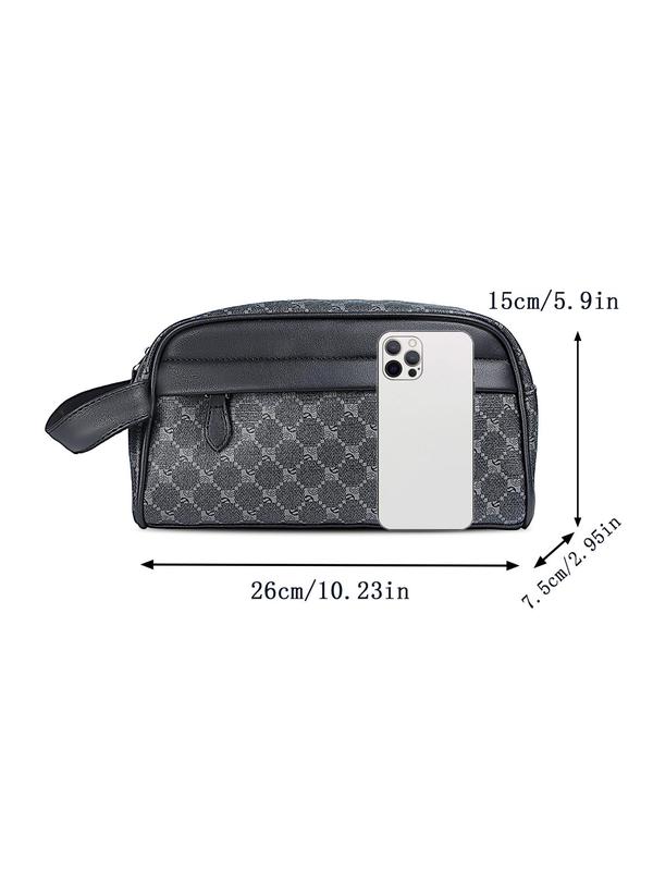 Men's Business Fashion Geometric Pattern Zipper Wristlet Bag,  Casual Large Capacity Wristlet Bag for Work & Daily Used, Vintage Trendy Matching Phone Bag