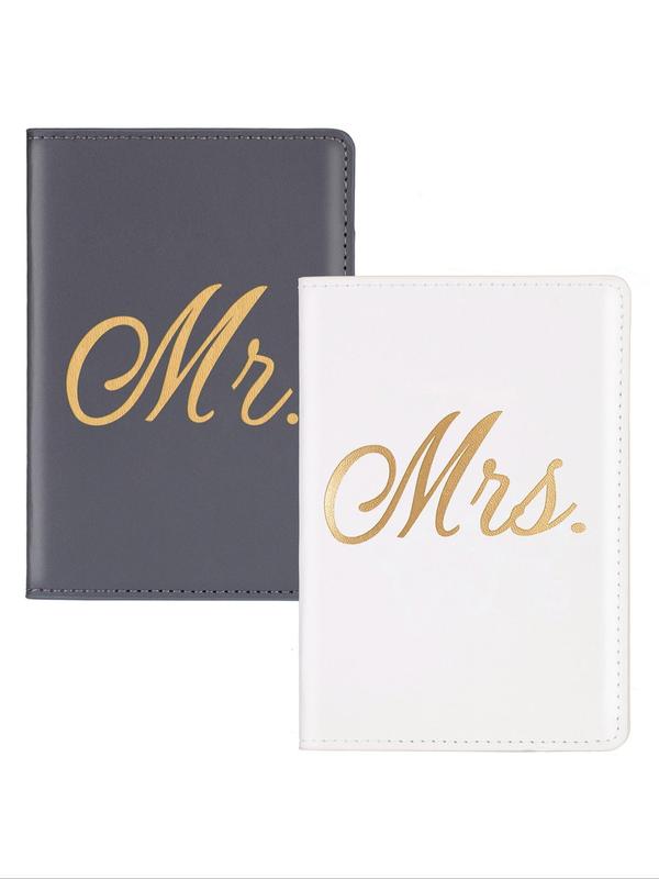 Letter Pattern Passport Holder Cover, 2pcs set Couple Passport Holder Cover, Mr. and Mrs. Travel Passport Wallet Gifts for Lovers, Suitable for Daily Use & Travel