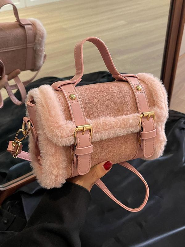 Women's Contrast Binding Design Fluffy Crossbody Bag, Fashionable Shoulder Bag for Daily Used, Casual Trendy Versatile High-quality Daily Commuting Bag