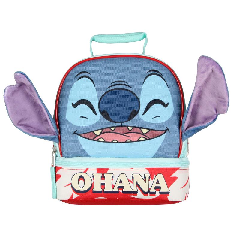 Disney Lilo and Stitch Lunch Box peek-A-Boo 3D Velvet Ears Ohana Dual-Compartment Insulated Lunch Bag