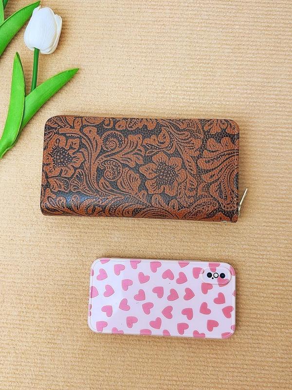 Women's Elegant Vintage Flower Embossed Long Wallet, Trendy Zipper Large Capacity Card Holder, Retro Fashionable All-match Wallet for Daily Use for Women & Girls