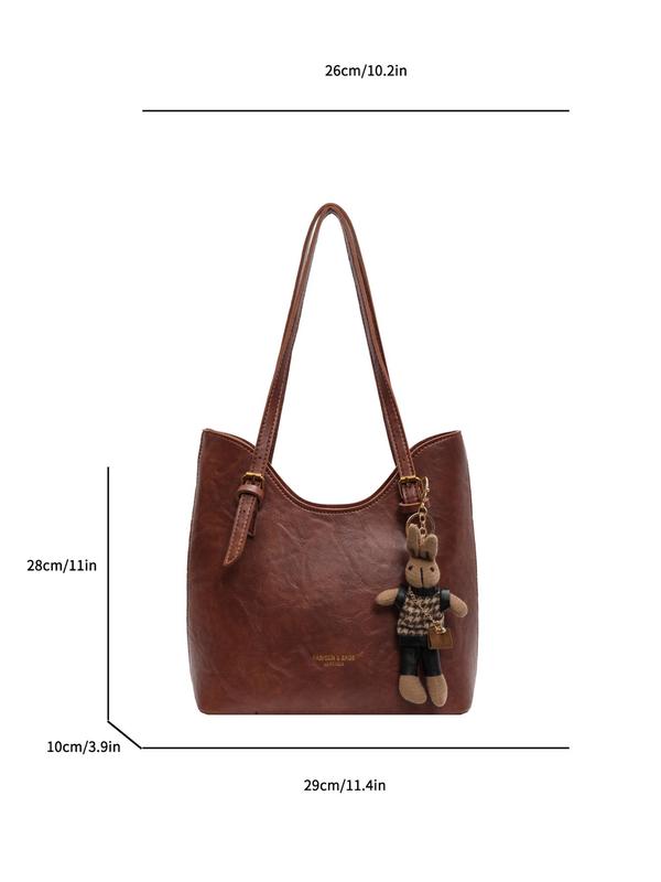 Women's Fashionable Letter Label Decorated Shoulder Bag with Cute Charm, Casual Large Capacity Crossbody Bag for Daily Used, Trendy Versatile High-quality Daily Commuting Bag