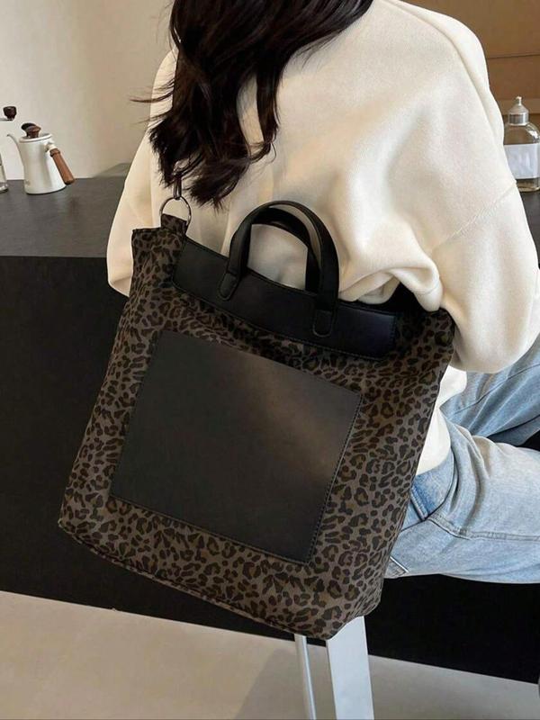 Women's Fashion Leopard Print Tote Bag, Casual Versatile Zipper Shoulder Bag for Daily Used, Trendy All-match Bag for Commuters and Students