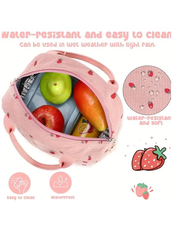 2024 New Style Strawberry Pattern Lunch Bag, Large Capacity Insulated Lunch Bag for Daily Commute, Portable Handbag for Work, School, Picnic, Camping, Travel