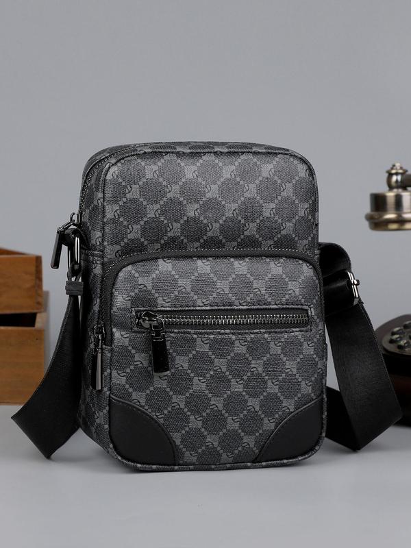 Men's Casual Geometric Pattern Zipper Crossbody Bag, Fashionable Shoulder Bag for Daily Used, Casual Trendy Versatile High-quality Daily Commuting Bag