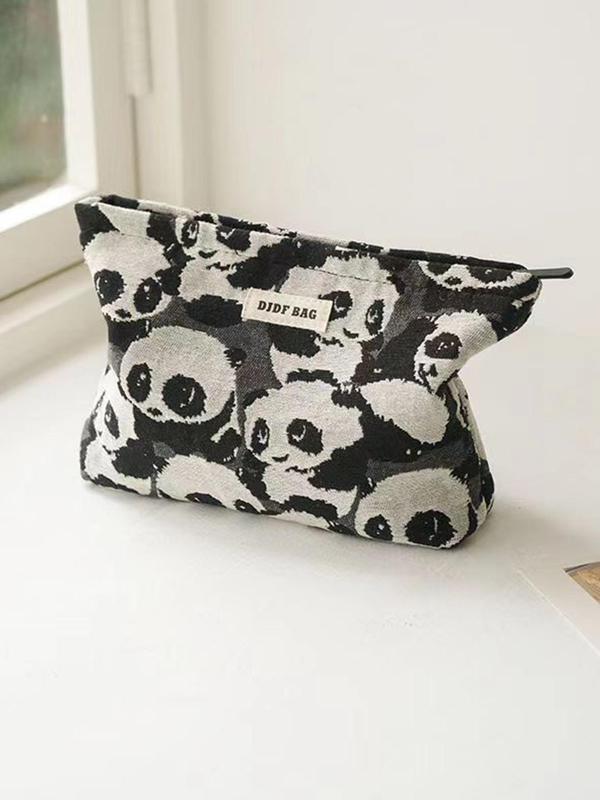 Cute Bear Pattern Makeup Bag, Large Capacity Cosmetic Storage Bag, Zipper Patched Design Makeup Organizer Pouch, Versatile Storage Bag for Travel & Daily Use