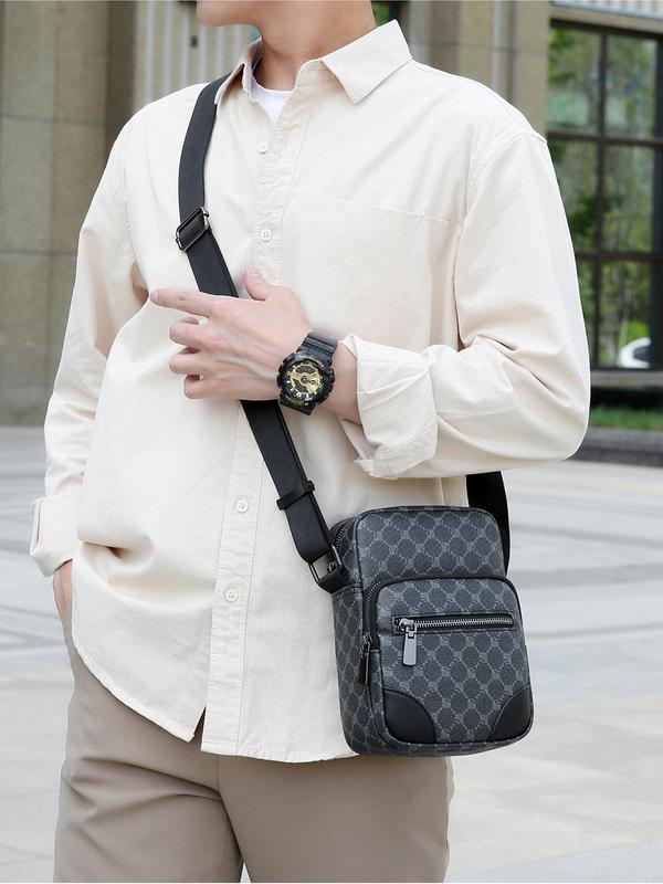 Men's Casual Geometric Pattern Zipper Crossbody Bag, Fashionable Shoulder Bag for Daily Used, Casual Trendy Versatile High-quality Daily Commuting Bag