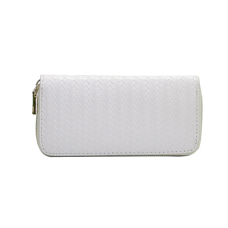 European and American style fashion PU leather woven wallet, zero wallet, new trendy women's wallet, medium to long zipper handbag