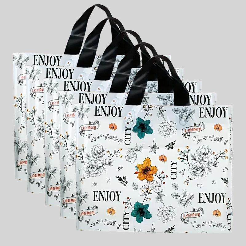 5pcs set Flower Printed Gift Bag, Reusable and Foldable Tote Bag for Gift Packaging, Househeld Portable Shopping Bag