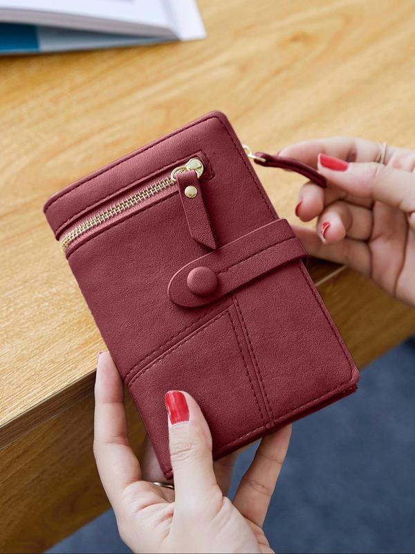 Women's Elegant Minimalist Plain Color Zipper Short Wallet, Casual Versatile Card Holder, Trendy All-match Trifold Wallet for Daily Use