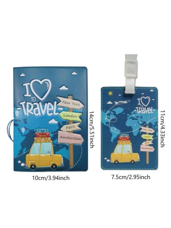 Cartoon Letters Pattern Passport Case, Multifunctional Luggage Tag Set, Cute Passport Holder Luggage Tag, Travel Document Holder, Travel Accessories