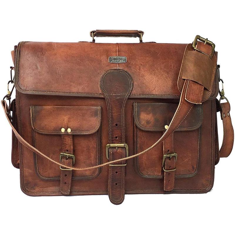 Leather Messenger Bag for Men, 18 Inch Laptop Bag, Crossbody Bag Men, Vintage Handmade Leather Satchel Bag Men, Full Grain Business Briefcase Shoulder Bag for Office Work Travel - Dark Brown