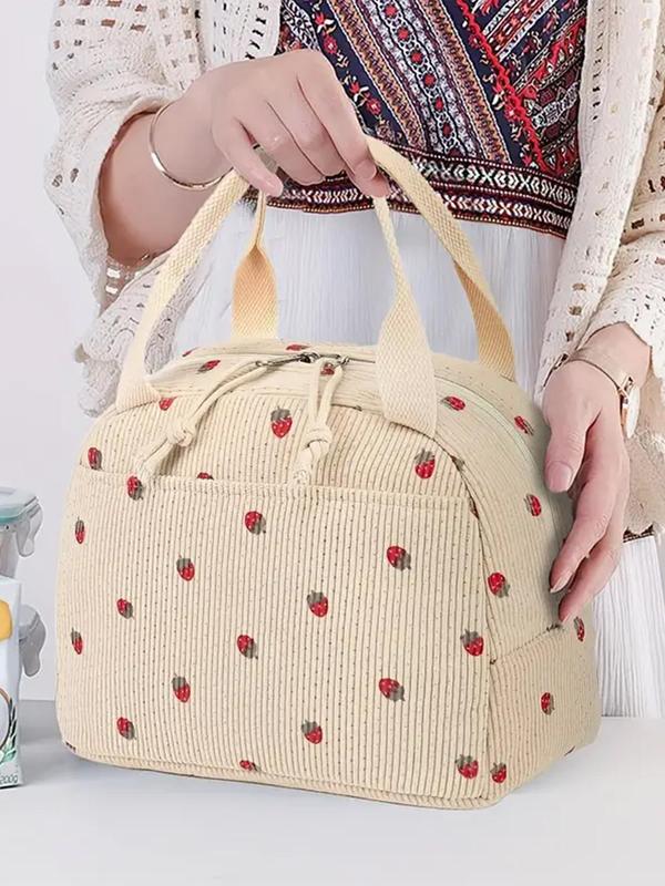 2024 New Style Strawberry Pattern Lunch Bag, Large Capacity Insulated Lunch Bag for Daily Commute, Portable Handbag for Work, School, Picnic, Camping, Travel